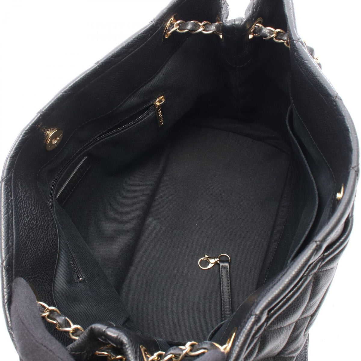 Chanel Tote Bag Quilted CC Logo Black Caviar Leather CC Chain — view 3