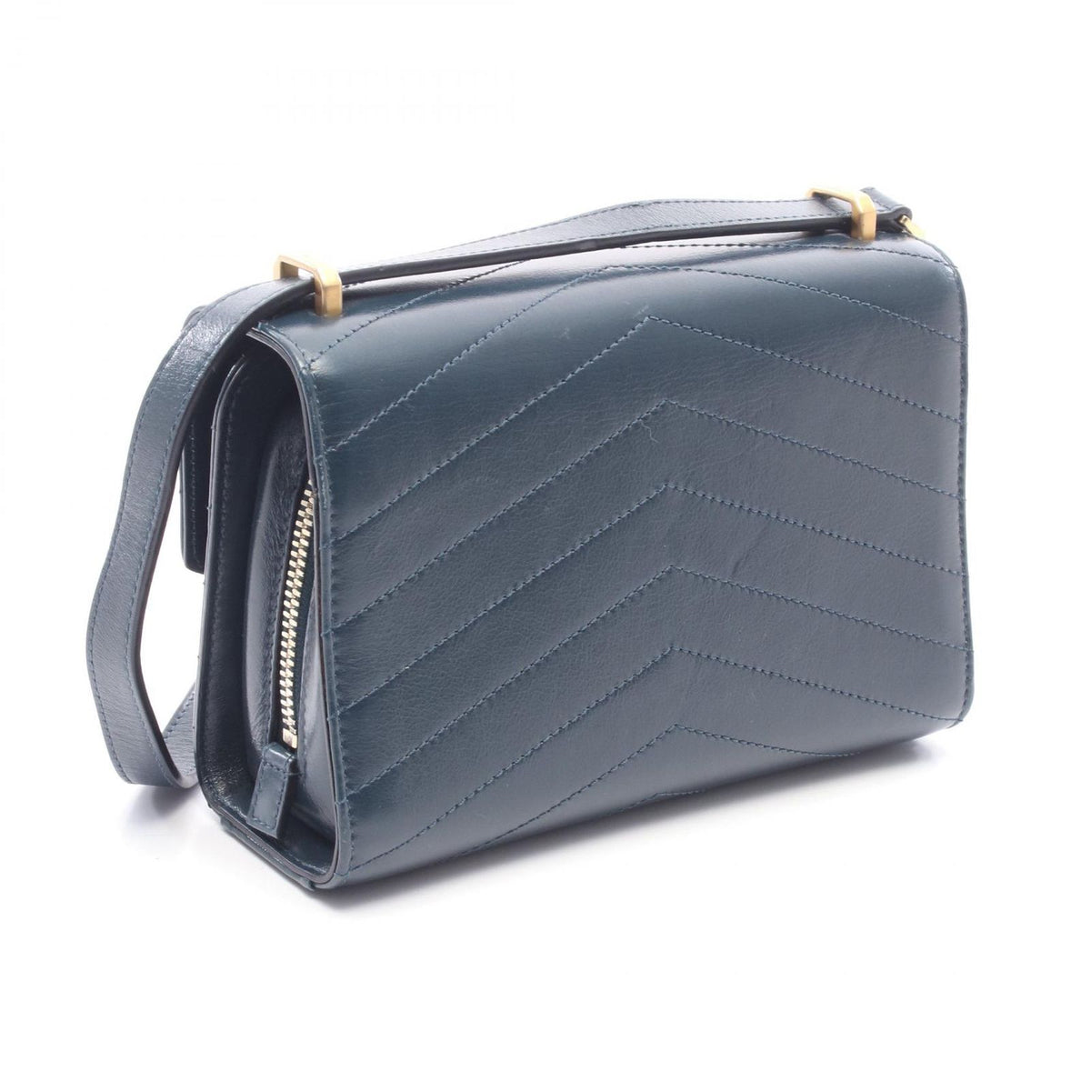 Chanel Shoulder Bag Blanc Stitch Blue Green Leather Chain — view 2