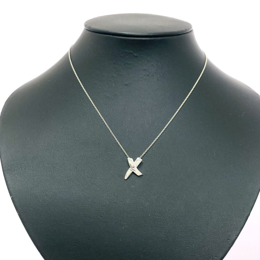 Tiffany & Co Silver Pink Sapphire Kiss Necklace — view 2