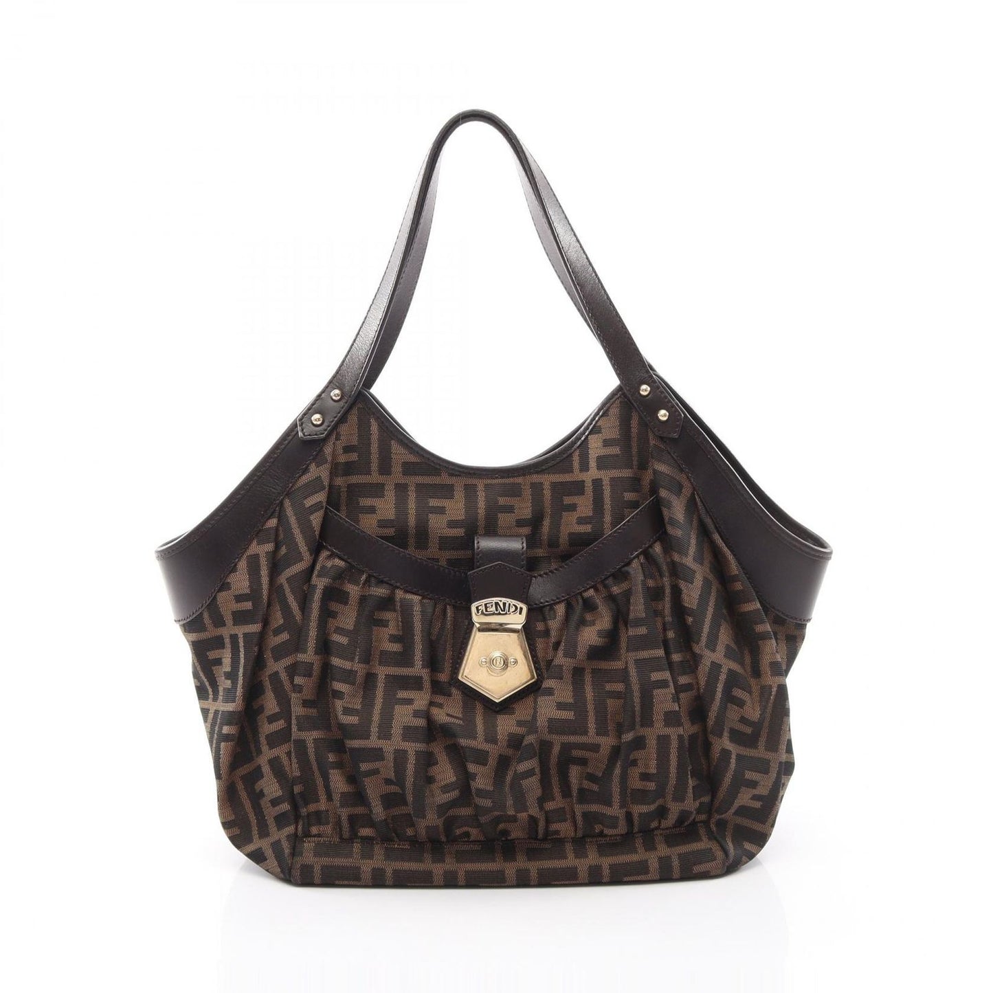 Fendi Zucca Brown Canvas Leather Shoulder Bag
