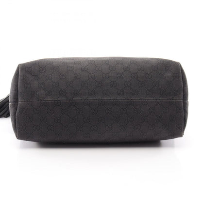 Gucci Tote Bag Bamboo GG Pattern Black Denim Leather Tassel — view 5