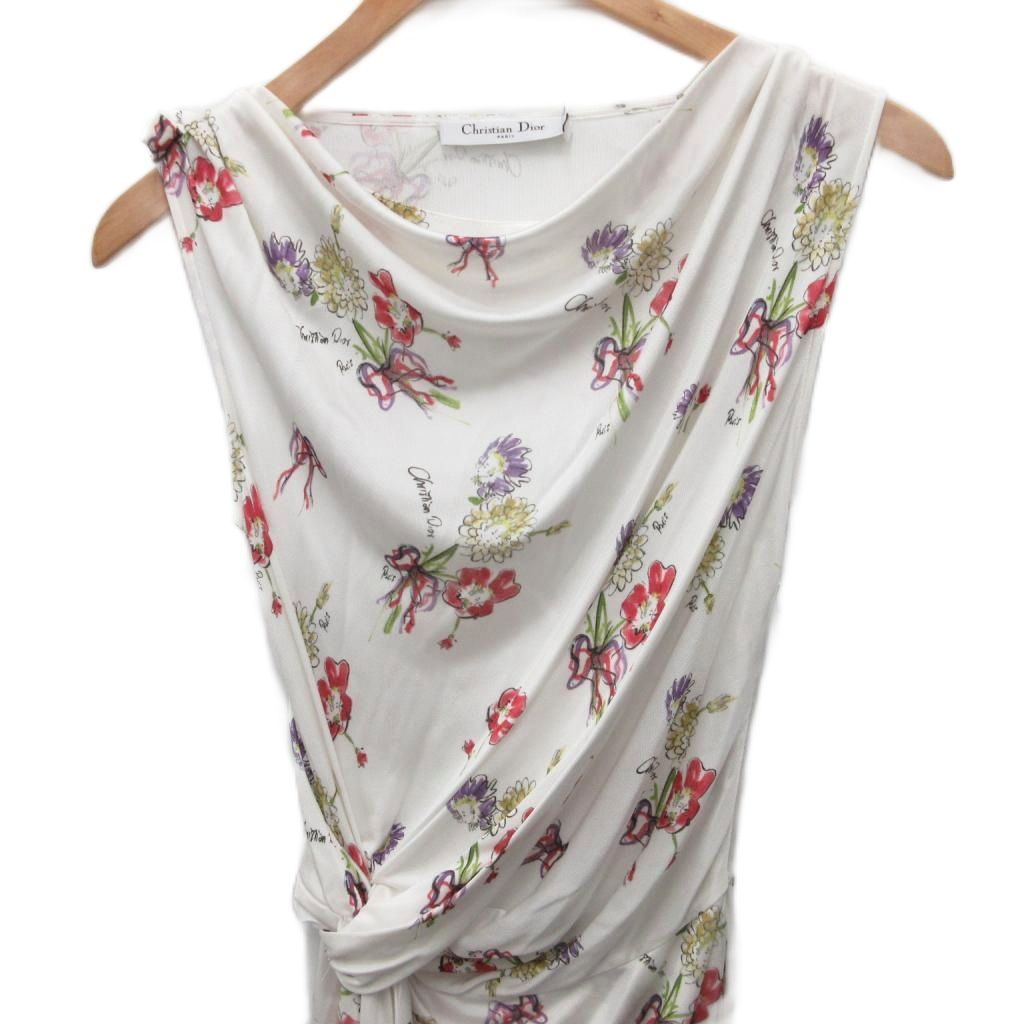 Dior Dress Sleeveless Calf Long Twist Allover Pattern 34 Ivory Multicolor