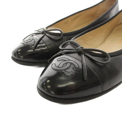 Chanel Ballerina Ballet Shoes Leather CC Logo Ribbon Black a YT 36.5 — view 3