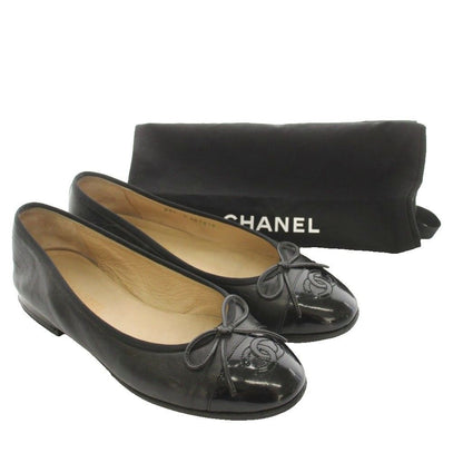 Chanel Ballerina Ballet Shoes Leather CC Logo Ribbon Black a YT 36.5 — view 8