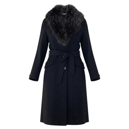 Max Mara Luc'n Fur Belted Coat Long 42 Black