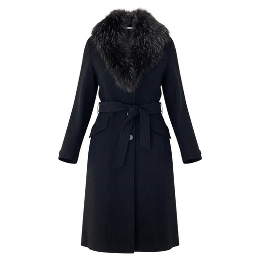 Max Mara Luc'n Fur Belted Coat Long 42 Black