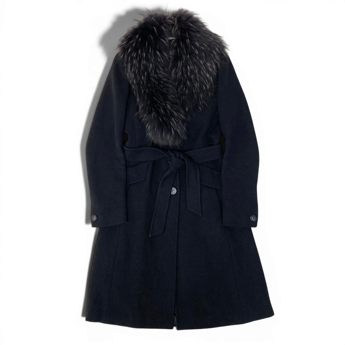Max Mara Luc'n Fur Belted Coat Long 42 Black — view 2