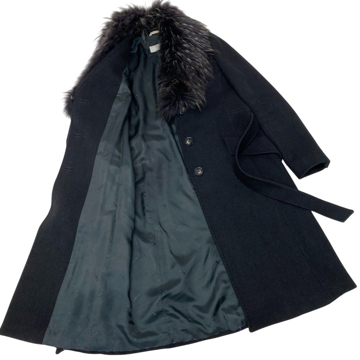 Max Mara Luc'n Fur Belted Coat Long 42 Black — view 4