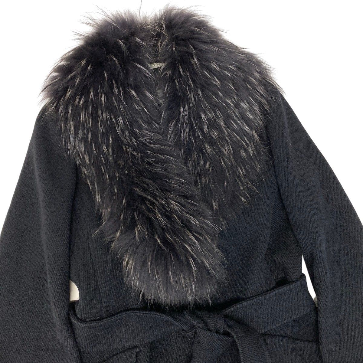 Max Mara Luc'n Fur Belted Coat Long 42 Black — view 5