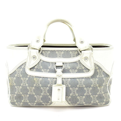 Celine Boogie Bag Canvas Leather Handbag Blue White