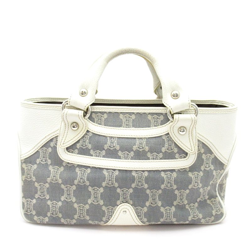 Celine Boogie Bag Canvas Leather Handbag Blue White — view 4