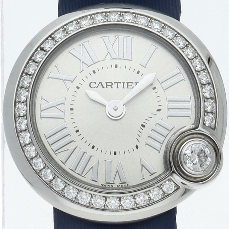 Cartier Ballon Blanc de Watch 26 Diamond Bezel SS Leather Time