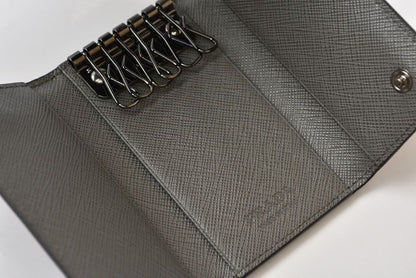 Prada Key Case Key Holder 6 Leather Black Gray Gunmetal — view 4