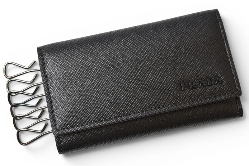 Prada Key Case Key Holder 6 Leather Black Gray Gunmetal — view 2