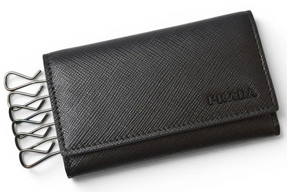 Prada Key Case Key Holder 6 Leather Black Gray Gunmetal — view 2