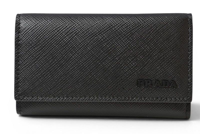 Prada Key Case Key Holder 6 Leather Black Gray Gunmetal