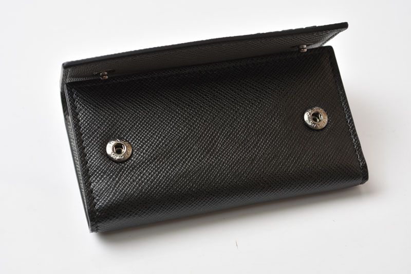 Prada Key Case Key Holder 6 Leather Black Gray Gunmetal — view 8