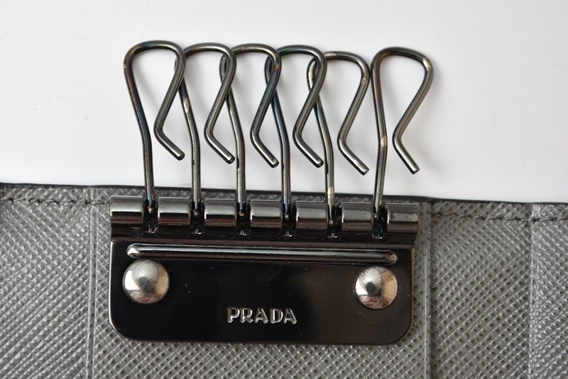 Prada Key Case Key Holder 6 Leather Black Gray Gunmetal — view 5