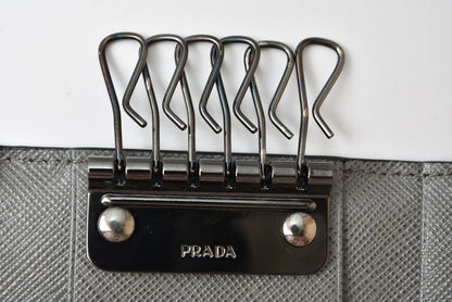 Prada Key Case Key Holder 6 Leather Black Gray Gunmetal — view 5