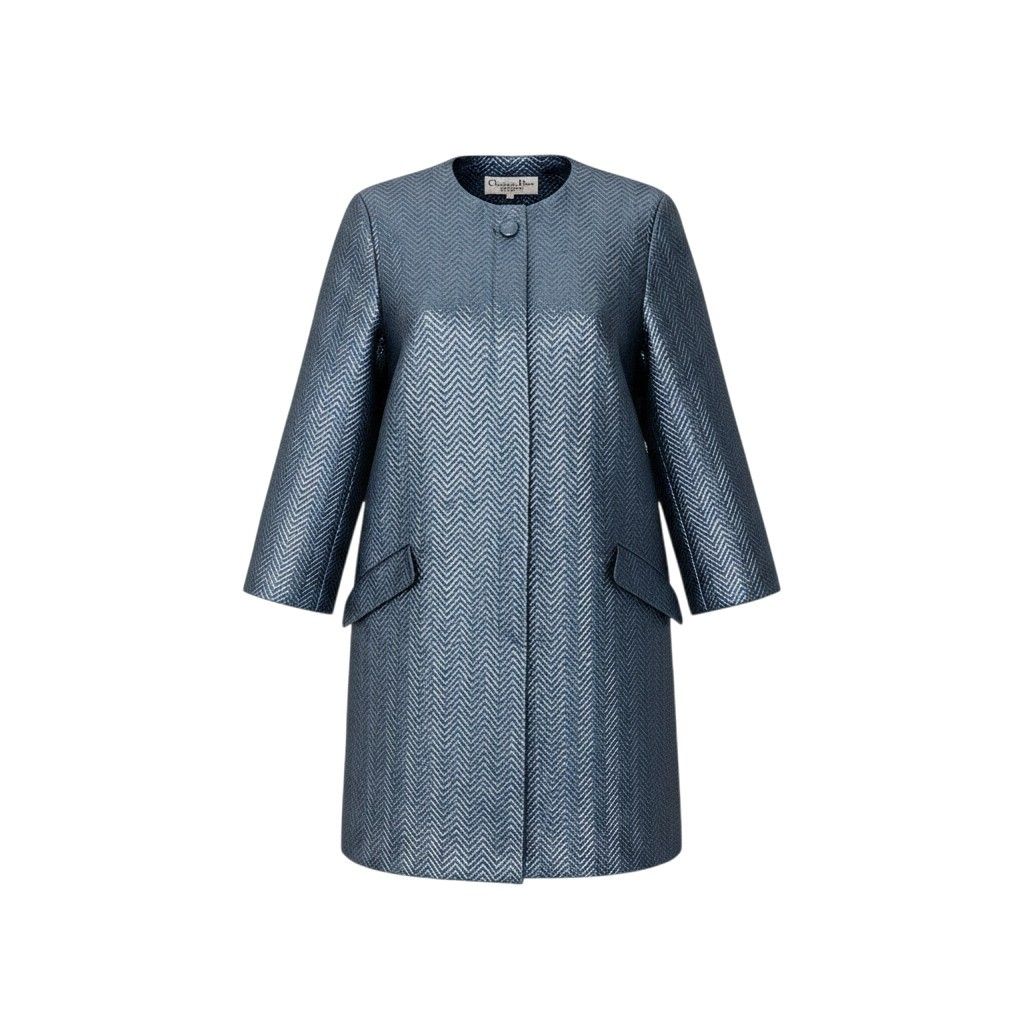 Dior Color Coat Metallic Herringbone 9 Sizes Blue Gray
