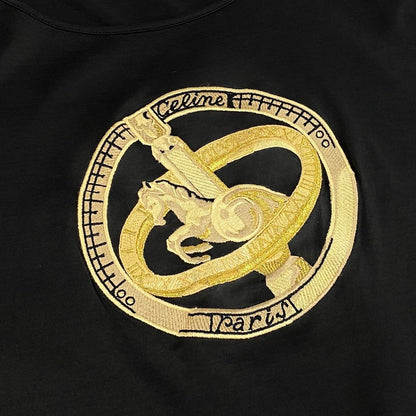 Celine Carriage Logo Embroidery Short Sleeve T-Shirt Vintage Black Cotton — view 4