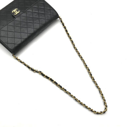 Chanel CC Logo Quilted Push Lock Lambskin Chain Shoulder Bag Black — view 6