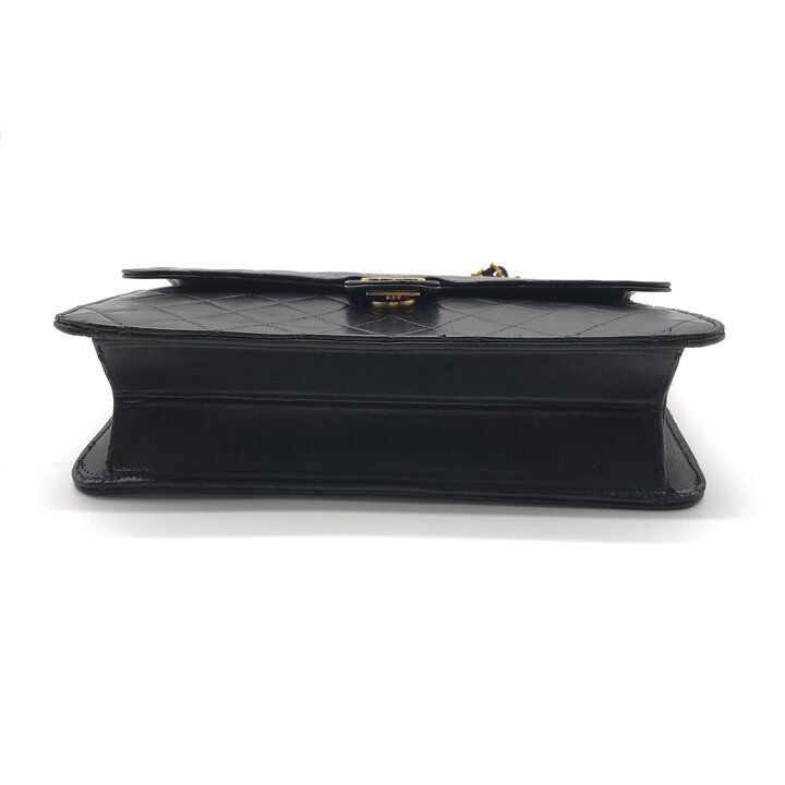 Chanel CC Logo Quilted Push Lock Lambskin Chain Shoulder Bag Black — view 3