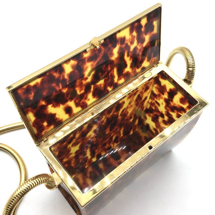 Chanel CC Logo Vintage Tortoiseshell Evening Shoulder Bag Brown Snake Chain — view 8