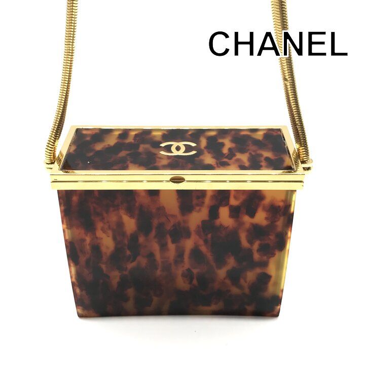 Chanel CC Logo Vintage Tortoiseshell Evening Shoulder Bag Brown Snake Chain