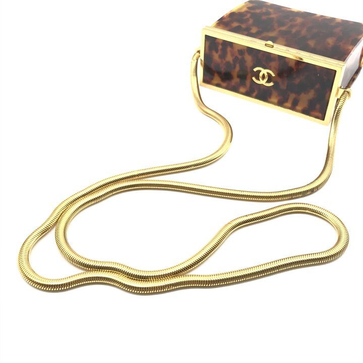 Chanel CC Logo Vintage Tortoiseshell Evening Shoulder Bag Brown Snake Chain — view 7