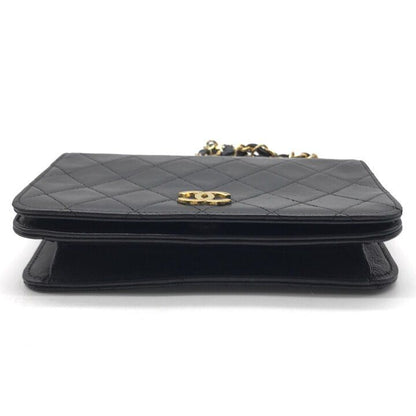 Chanel CC Logo Mini Quilted Chain Shoulder Bag Push Lock Leather Black — view 3