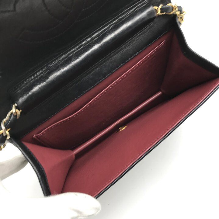 Chanel CC Logo Mini Quilted Chain Shoulder Bag Push Lock Leather Black — view 8