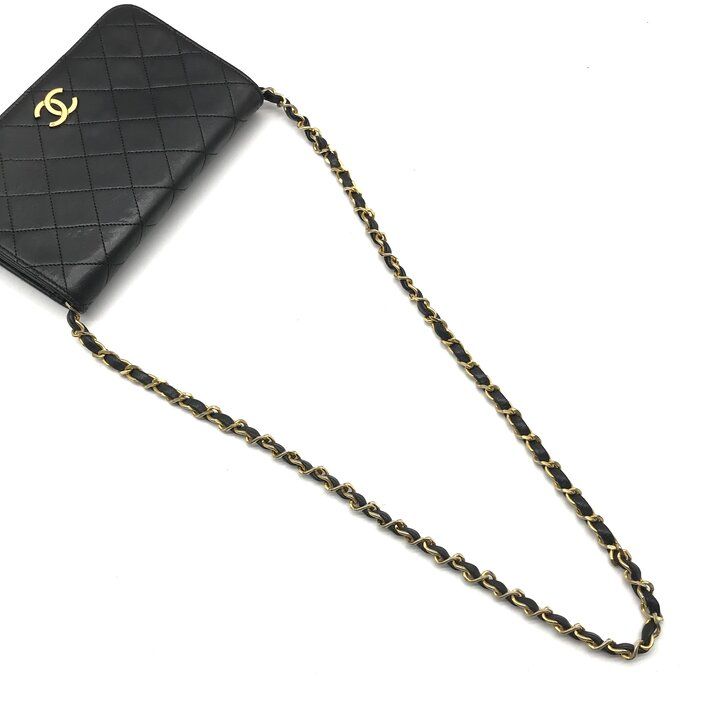 Chanel CC Logo Mini Quilted Chain Shoulder Bag Push Lock Leather Black — view 6