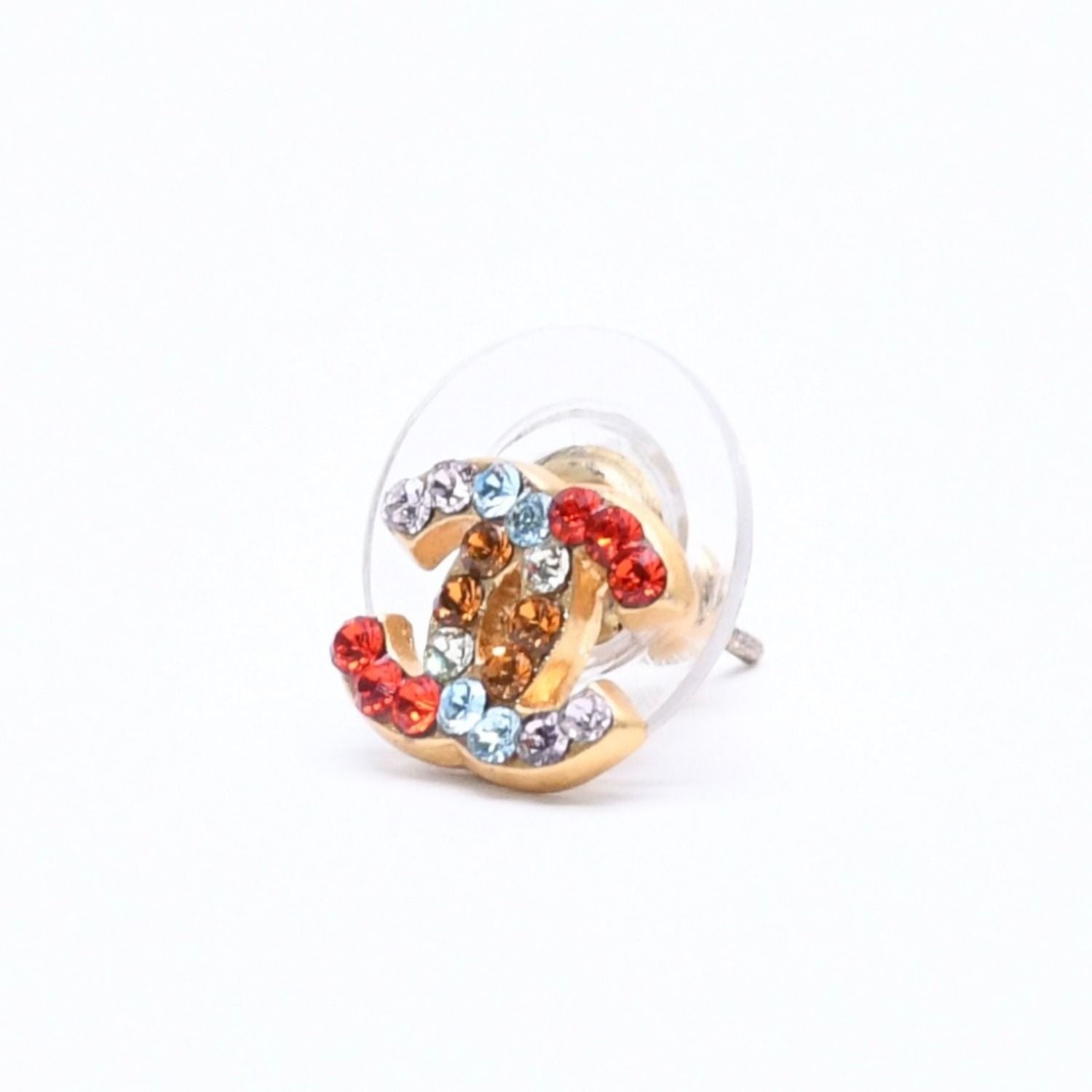 Chanel Earrings CC Logo Rhinestone Gold Multicolor 03 — view 2