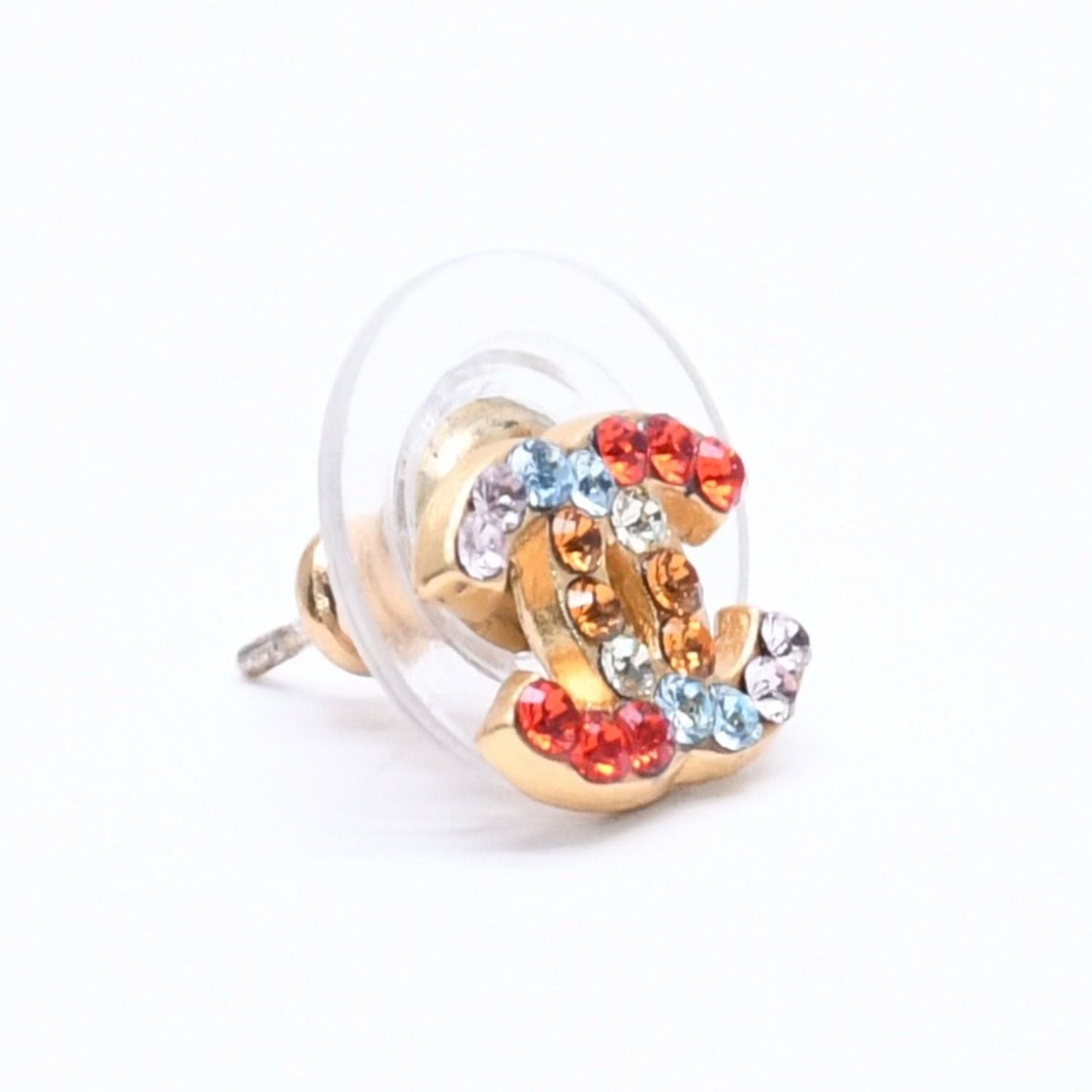 Chanel Earrings CC Logo Rhinestone Gold Multicolor 03 — view 3