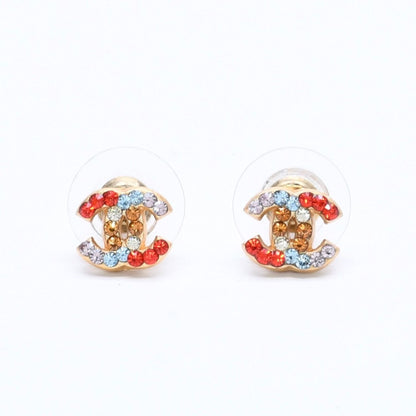 Chanel Earrings CC Logo Rhinestone Gold Multicolor 03