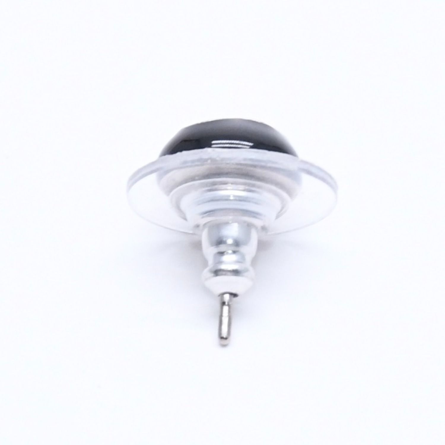 Chanel Button Earrings CC Logo Black Silver 03 — view 6