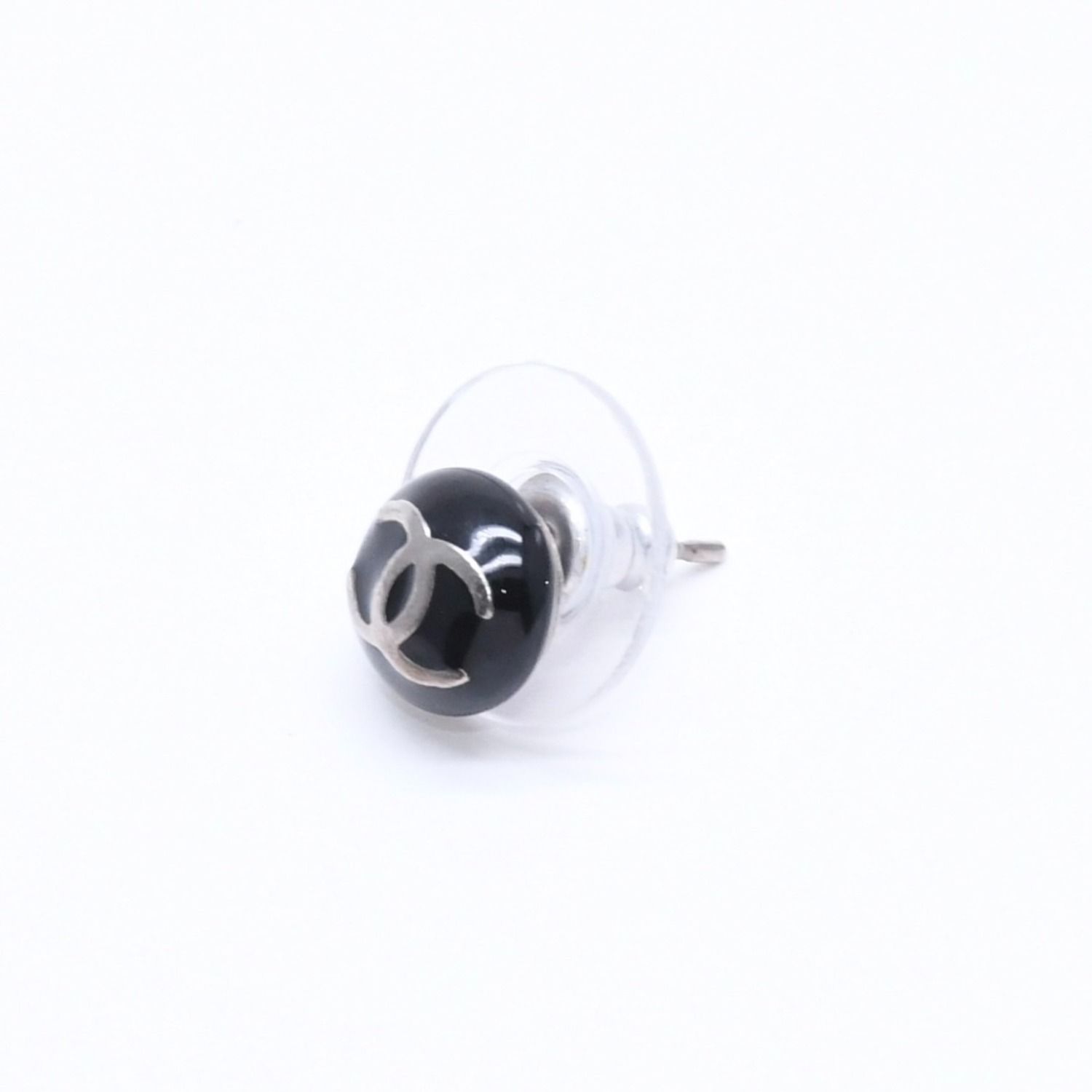 Chanel Button Earrings CC Logo Black Silver 03 — view 2