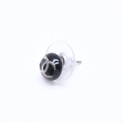 Chanel Button Earrings CC Logo Black Silver 03 — view 2