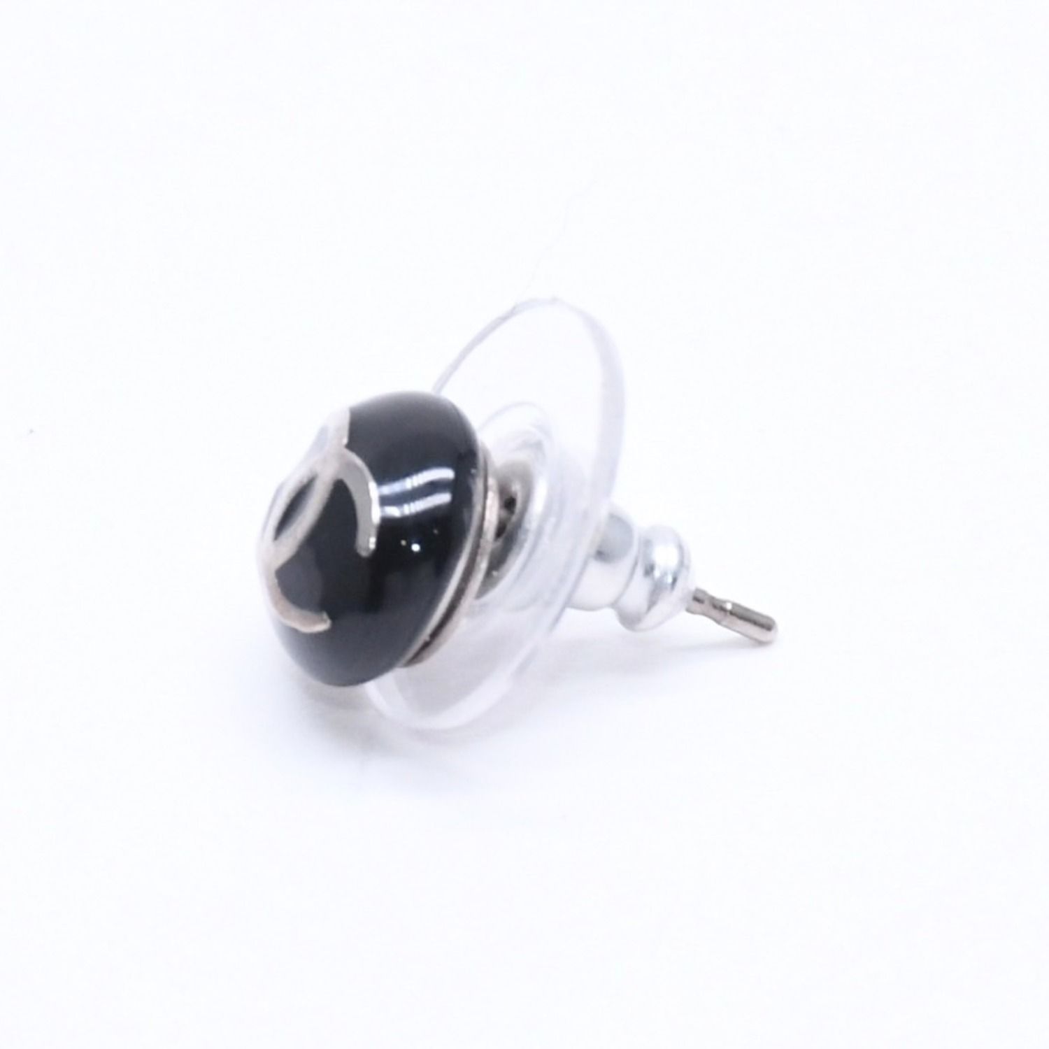 Chanel Button Earrings CC Logo Black Silver 03 — view 5