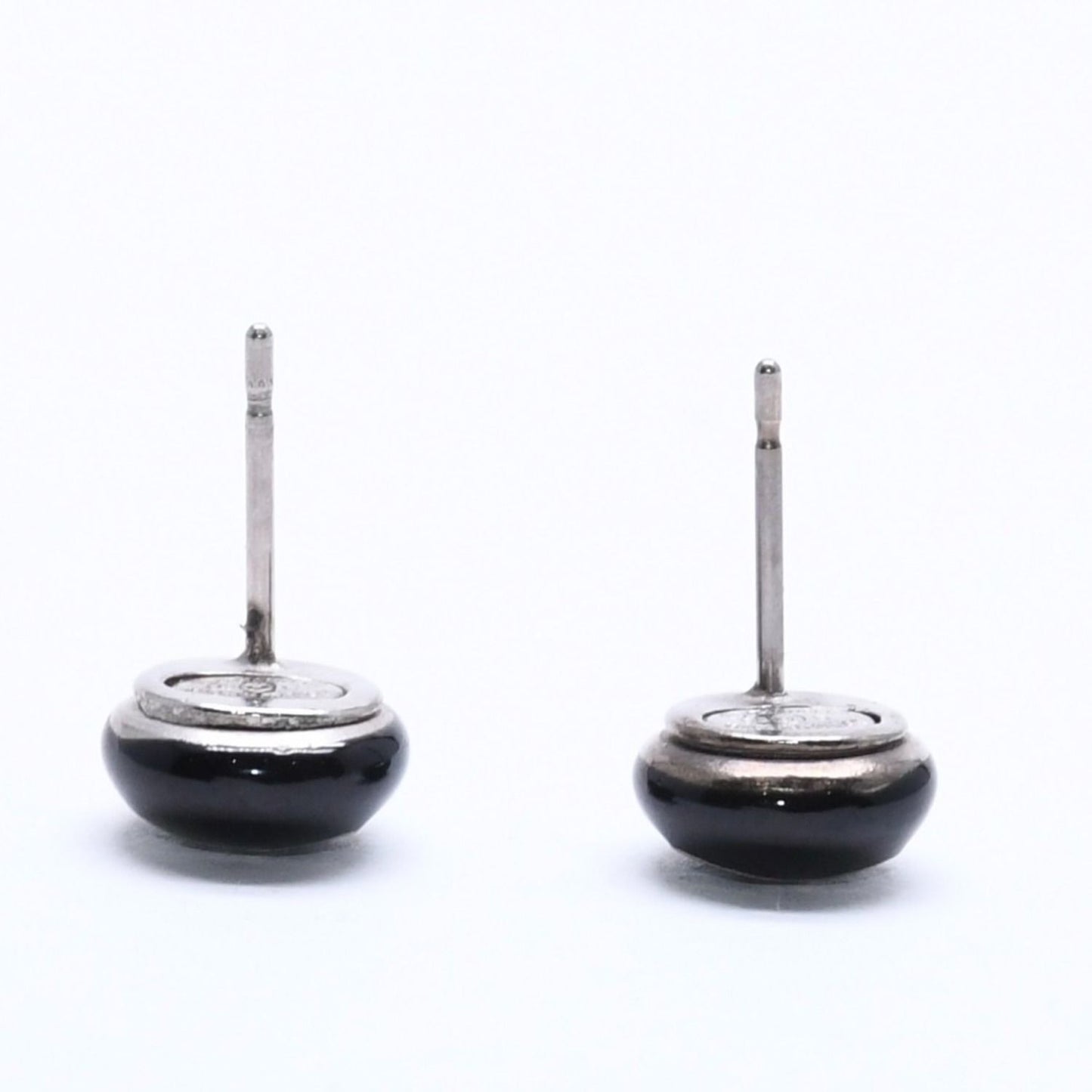 Chanel Button Earrings CC Logo Black Silver 03 — view 8