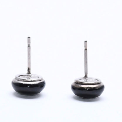 Chanel Button Earrings CC Logo Black Silver 03 — view 8