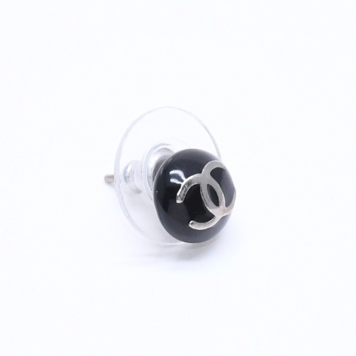 Chanel Button Earrings CC Logo Black Silver 03 — view 3