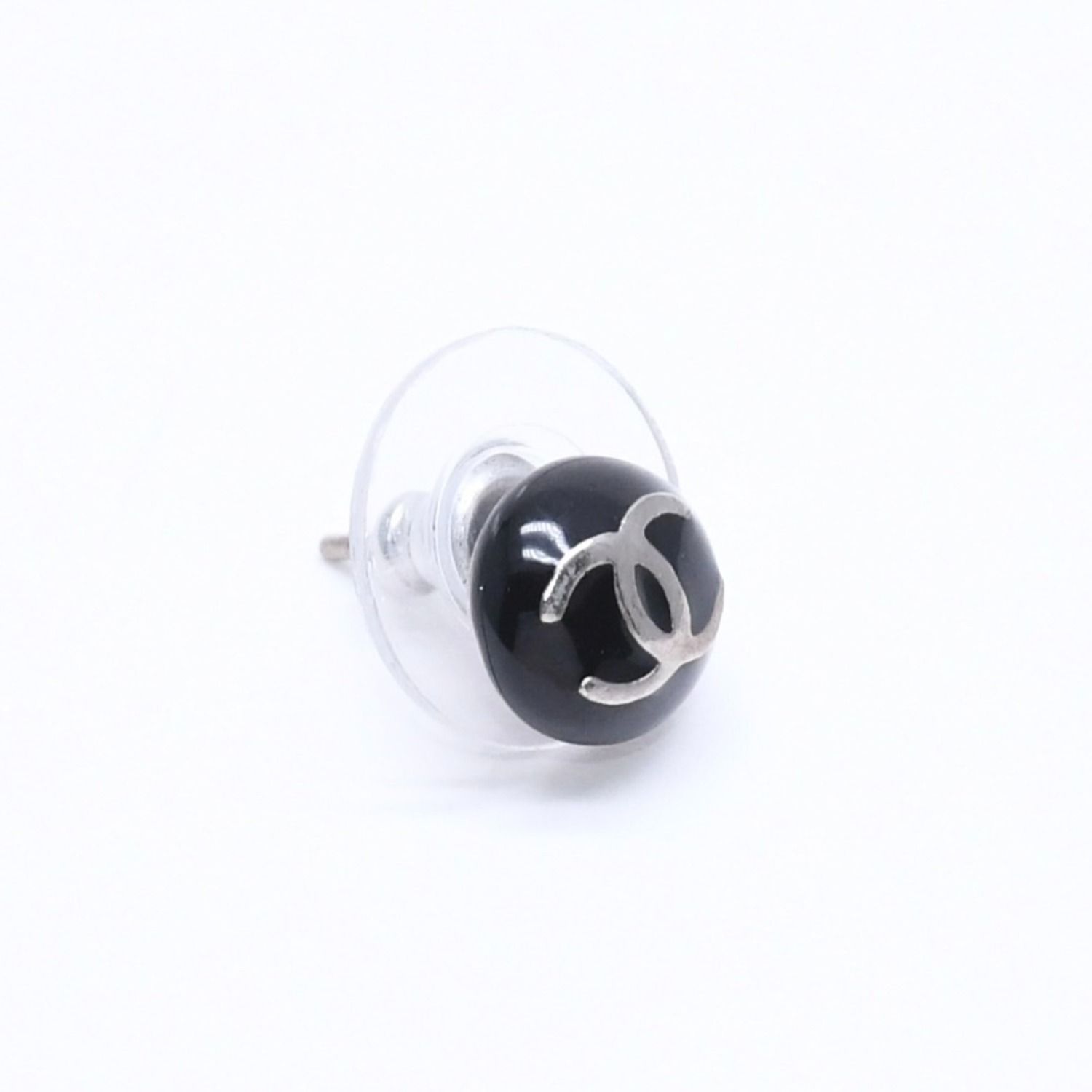 Chanel Button Earrings CC Logo Black Silver 03 — view 3