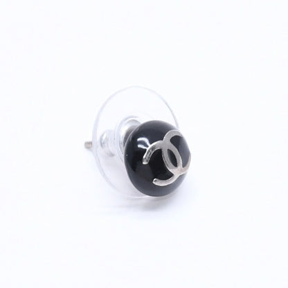 Chanel Button Earrings CC Logo Black Silver 03 — view 3