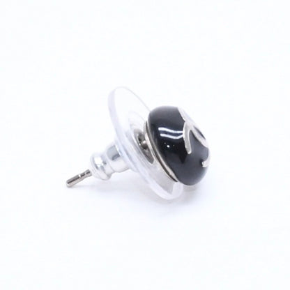 Chanel Button Earrings CC Logo Black Silver 03 — view 4