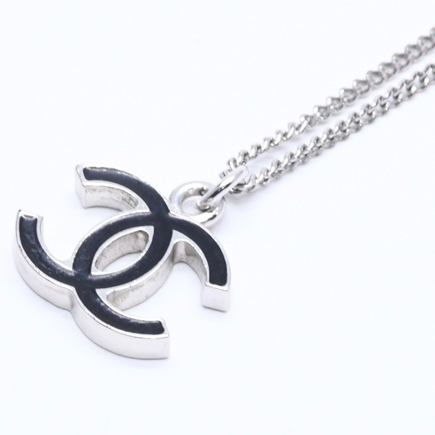 Chanel Necklace CC Logo Black Silver 05 — view 3