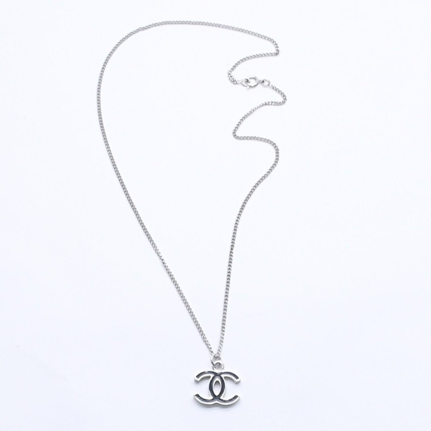 Chanel Necklace CC Logo Black Silver 05