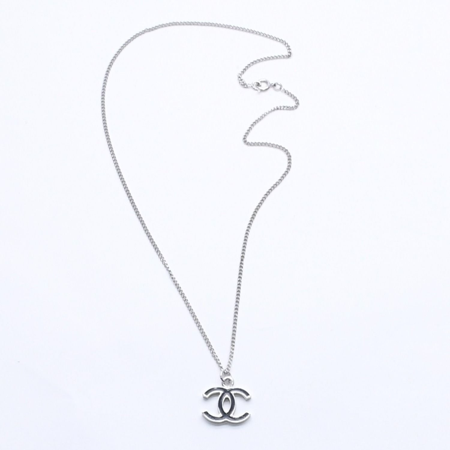 Chanel Necklace CC Logo Black Silver 05