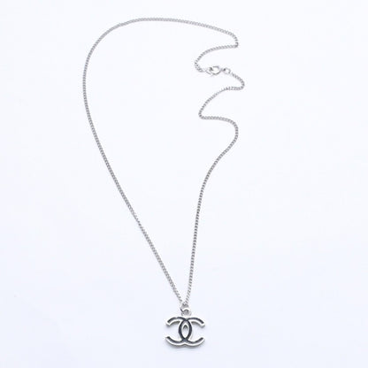 Chanel Necklace CC Logo Black Silver 05